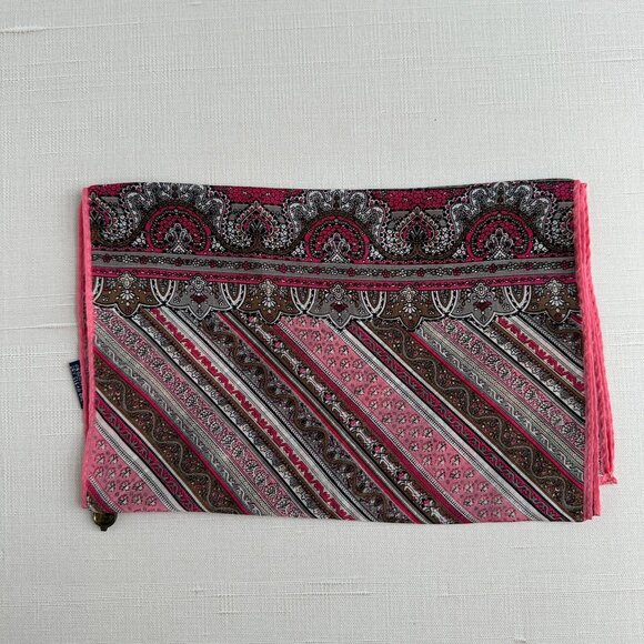 Vintage Honey Silk Scarf: Pink and Gray Paisley Floral, 10x50" Oblong - Picture 2 of 7